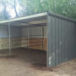 KRE 12x24 Open Front Tin And Plywood Shelter With 4 Rail Divider