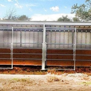 KRE 12x48 Shelter With Stalls And 4 Rail Divider, Tin And Plywood Siding