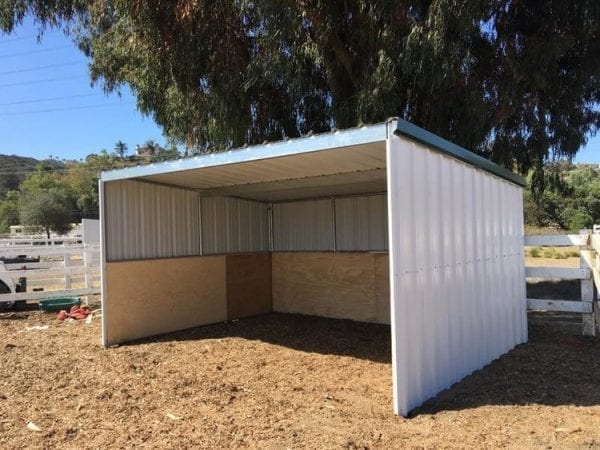 KRE 12x12 Open Front Shelter With Tin And Plywood Siding And A Tin Roof