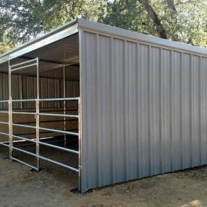 KRE 12x24 Shelter With Stalls And 4 Rail Divider, Tin And Plywood Siding