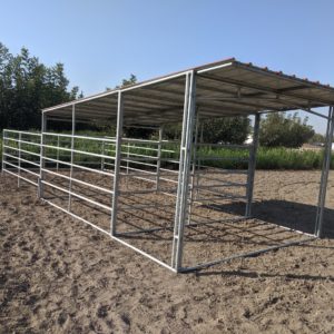 KRE 12'x12' 5 Rail Horse Shelter 6' Covered Porch